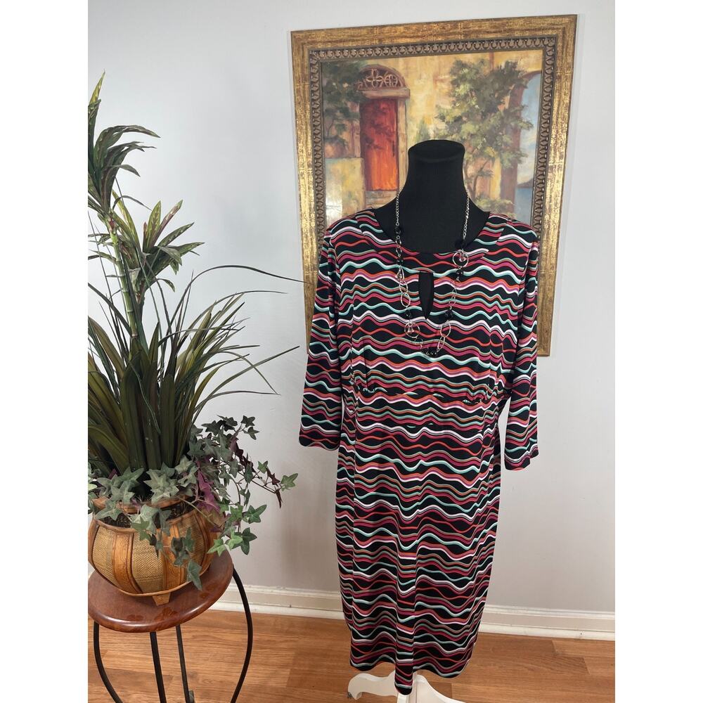 Emma & Michele Tank Dress Womens XL Multi Wave Keyhole Neck Minimalist Lagenlook